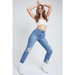 YMI Juniors' Dream Fit Mom Jeans -Fierce Femme 2078153 403 alt3