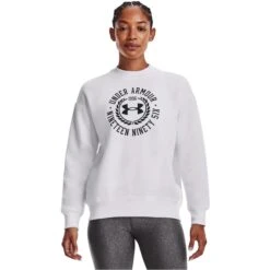 UNDER ARMOUR Women's UA Rival Fleece Crest Graphic Crew -Fierce Femme 2082347 101 alt2