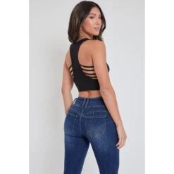 YMI Juniors' WannaBettaButt Mid Rise 3-Button Skinny Jean -Fierce Femme 2083003 403 alt3