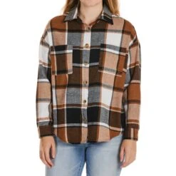 NO COMMENT Juniors' Oversized Boyfriend Flannel