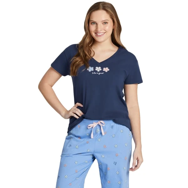 LIFE IS GOOD Women's Three Daisies Snuggle Up Relaxed Short-Sleeve Sleep Vee 3 LIFE IS GOOD Women's Three Daisies Snuggle Up Relaxed Short-Sleeve Sleep Vee