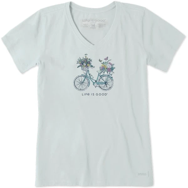 LIFE IS GOOD Women's Bike Flower Baskets Short-Sleeve Vee 3 LIFE IS GOOD Women's Bike Flower Baskets Short-Sleeve Vee